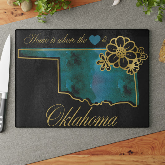 💙 Oklahoma State Cutting Board – Turquoise Heartland Charm with Golden Touch