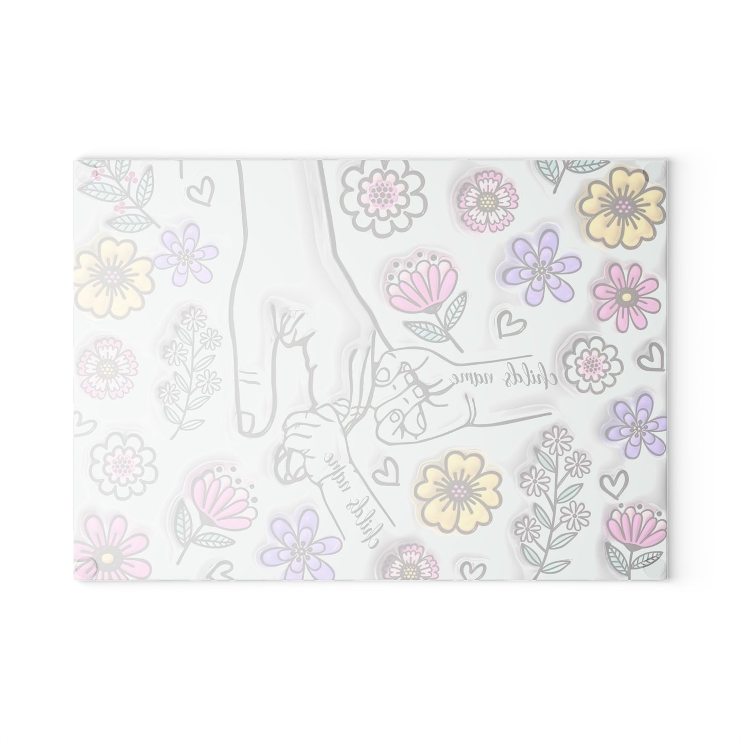 Tabla de cortar de vidrio templado personalizada con manos de madre | Arte floral 3D | Nombres personalizados para niños | Regalo para el Día de la Madre