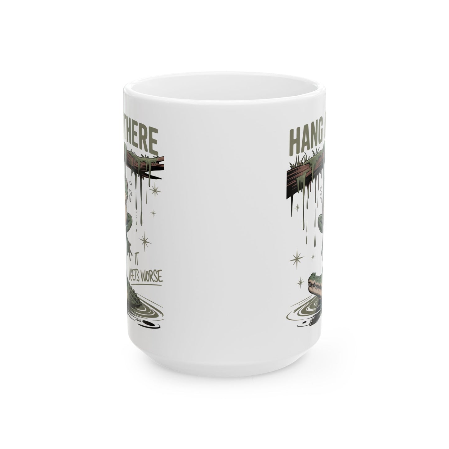 🐸 Hang in There Funny Frog Mug – Dark Humor with a Splash of Sass 🐊