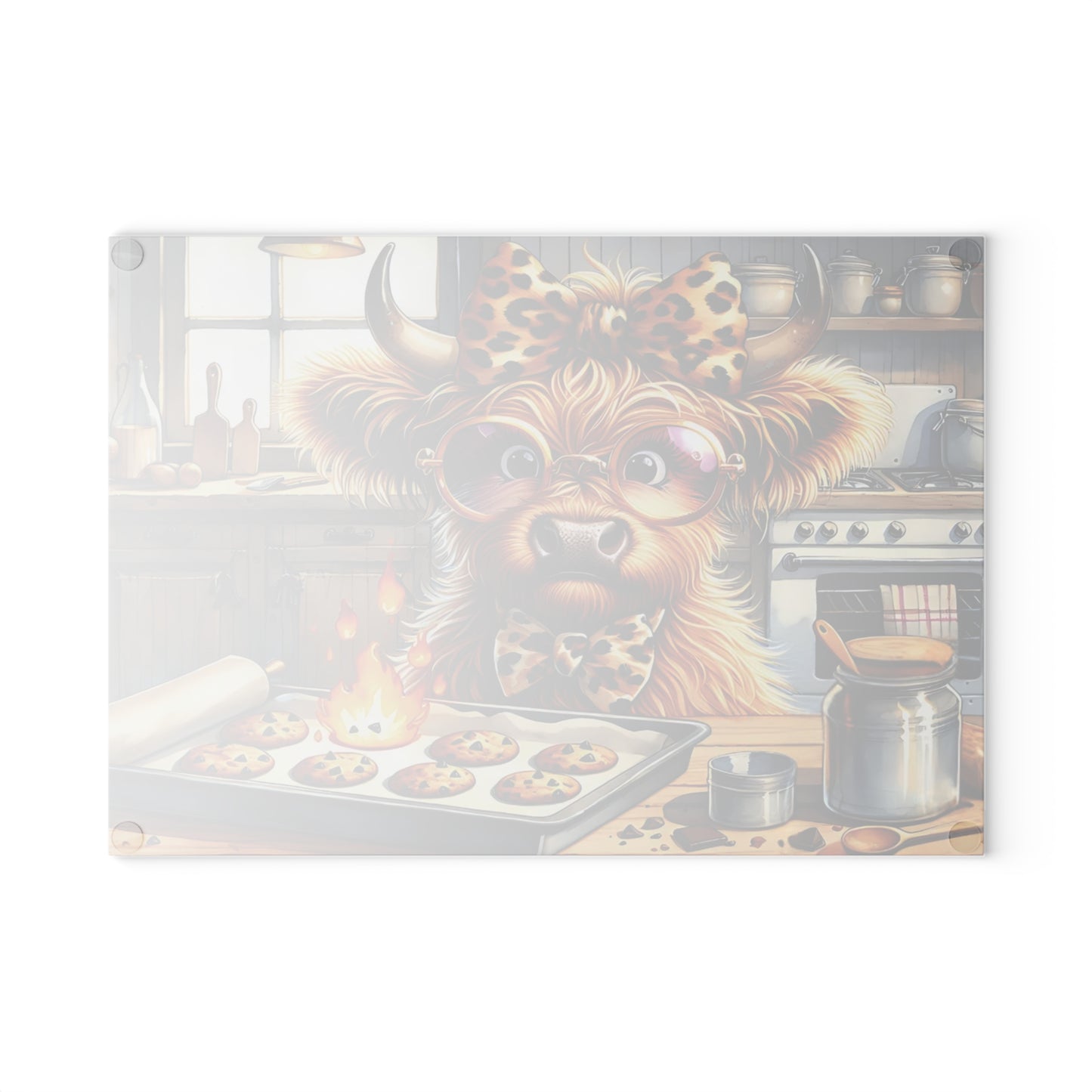 🐮🔥 Rustic Cow Art Glass Cutting Board – Country Charm for Your Kitchen