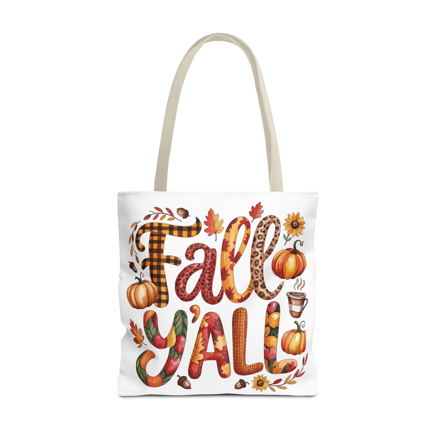 🎃 Fall Y’all Tote Bag – Bold Prints, Cozy Coffee & Pumpkin Cheer 🍂