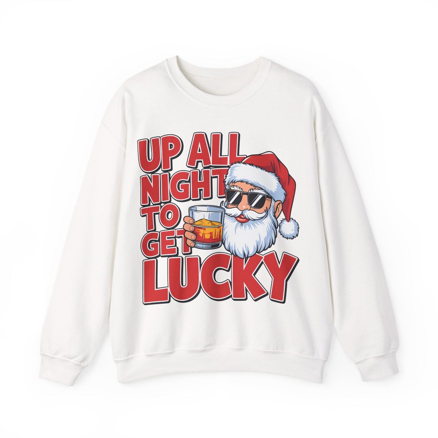 🎅🥃 Up All Night To Get Lucky Sweatshirt – Funny Santa Holiday Pullover for Men