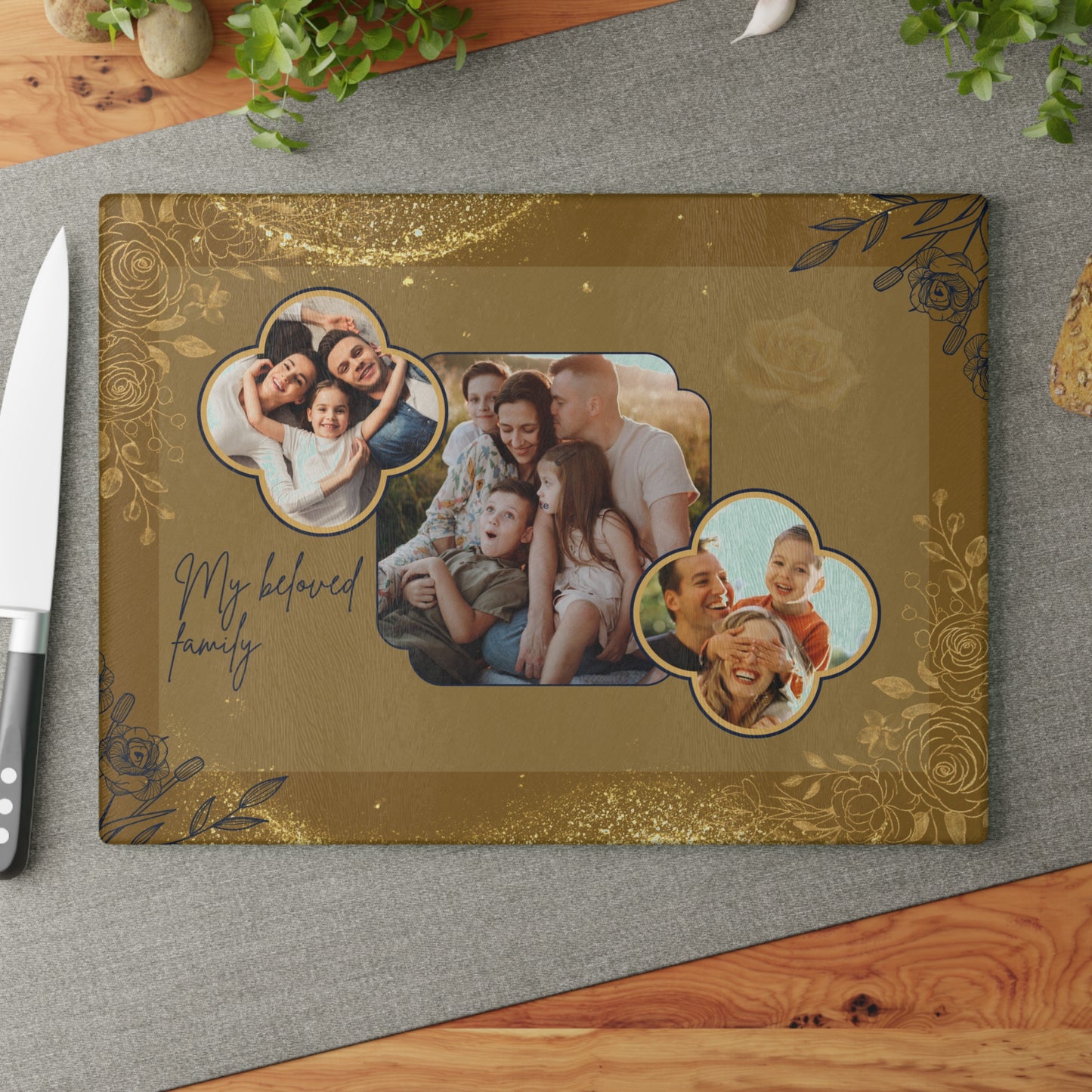 Custom Photo Collage Glass Cutting Board – Personalized Family Memory Kitchen Decor