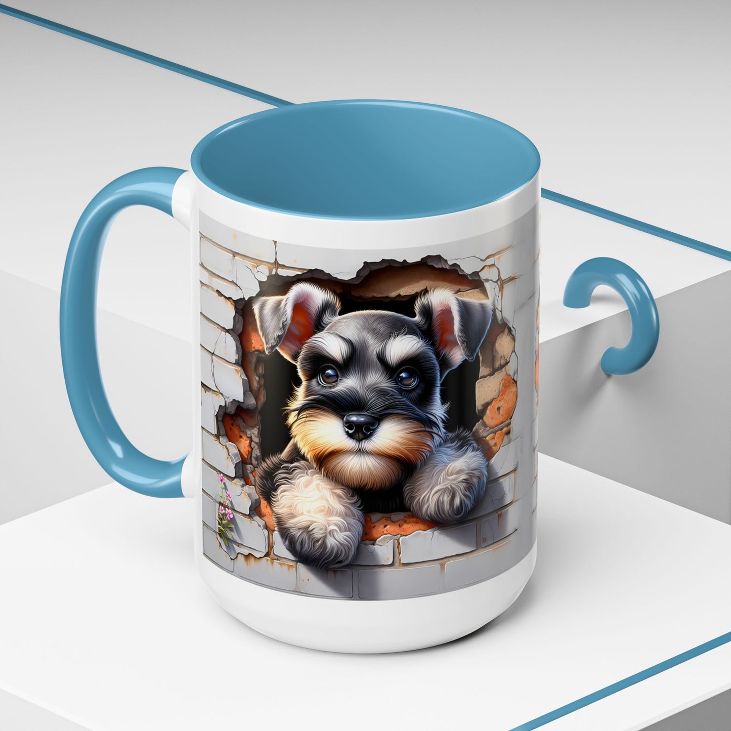 🎀🐶 Schnauzer Puppy Accent Mug – Cute Peek-Through Dog Design for Animal Lovers ☕💖