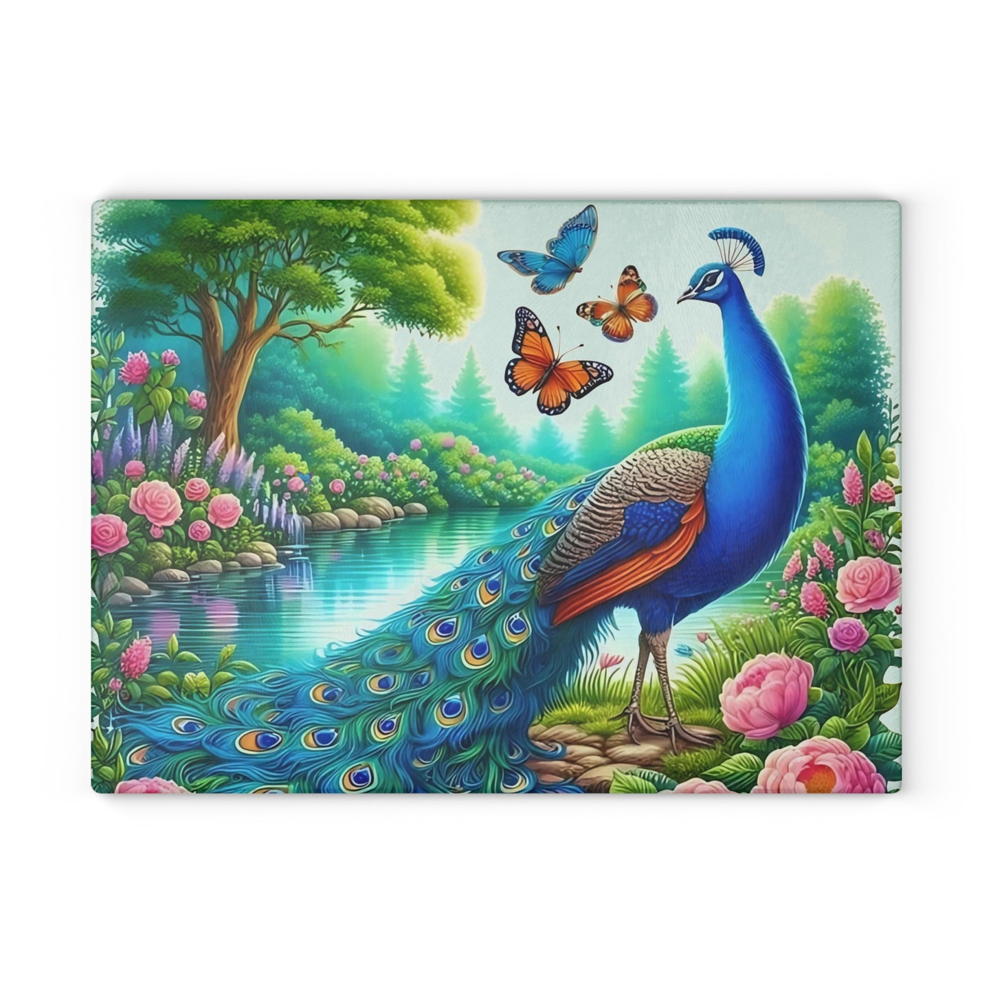 Peacock decor, butterfly decor, cutting board, kitchen decor, kitchen art, serving board, peacock gift, butterfly gift, floral cutting board