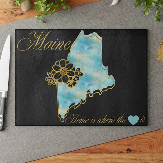 💙 Maine State Cutting Board – Coastal Skies & New England Charm