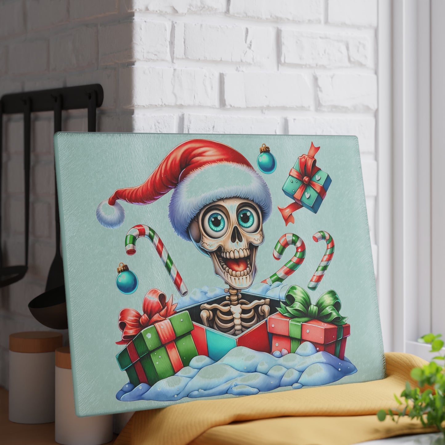 🎄💀 Skeleton Santa Cutting Board – A Spooky Splash of Holiday Cheer for Your Kitchen