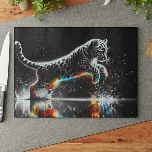 🐆 Leaping Leopard Splash Cutting Board – Fierce Energy Meets Wild Elegance 🌈💧