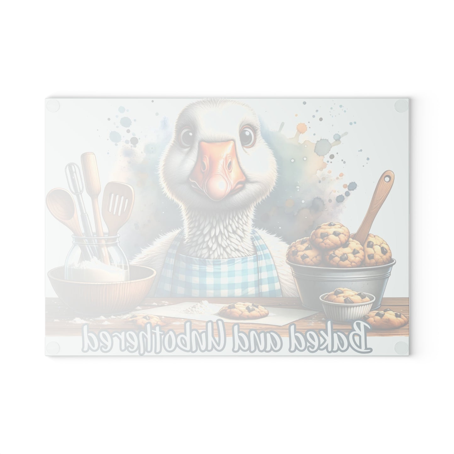 🪿🍪 “Baked and Unbothered” Glass Cutting Board – Sweet Whimsy for Your Kitchen