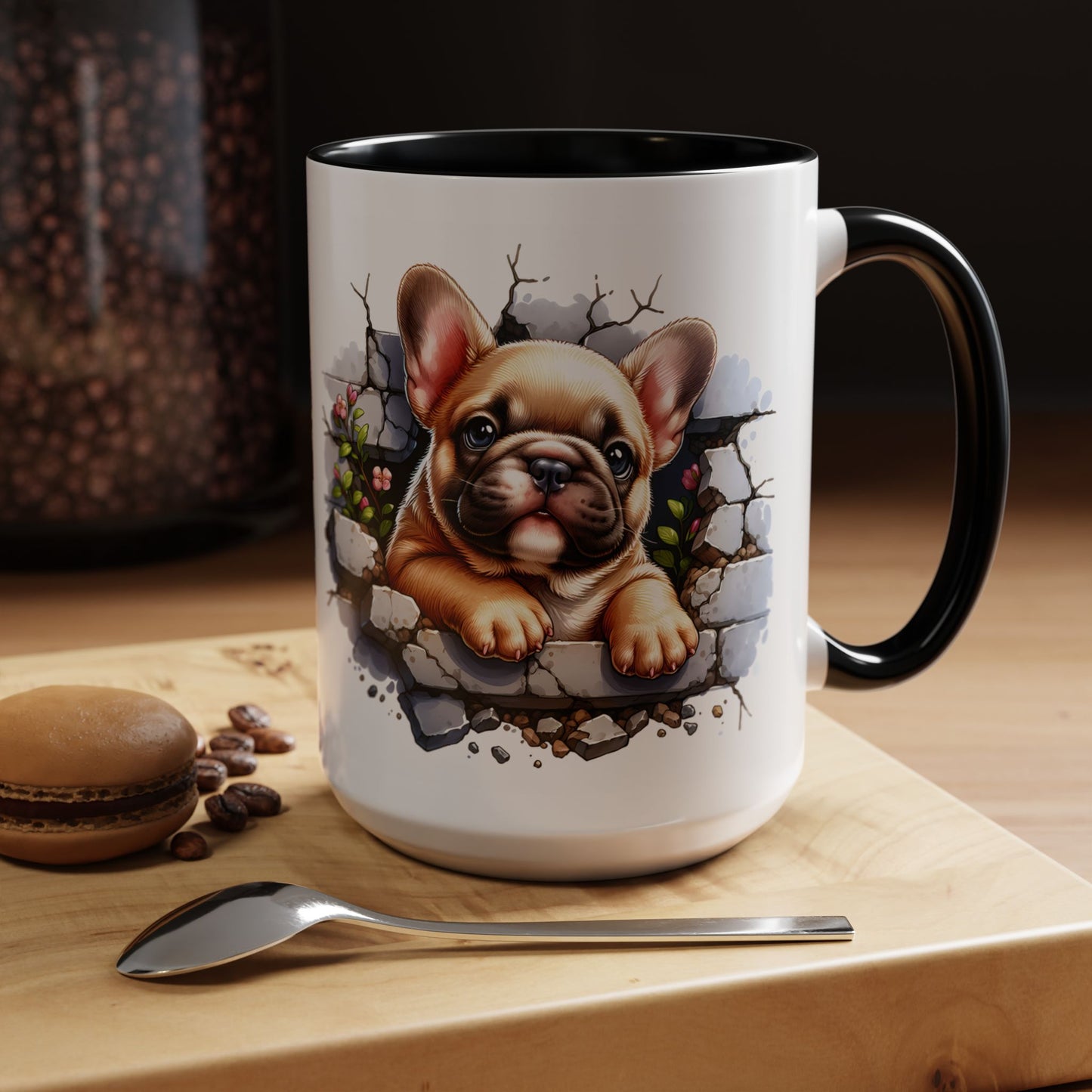 🐾☕ Tan French Bulldog Puppy Accent Mug – Sweet Peek-Through Pup Design ✨