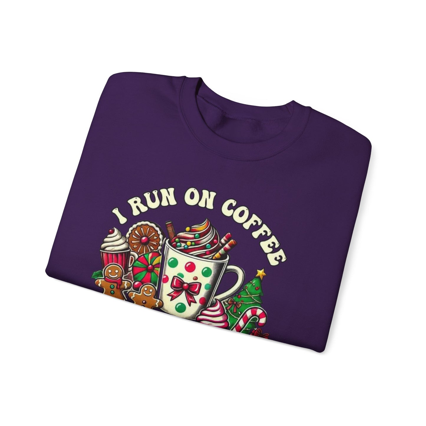 ☕🎄 I Run on Coffee and Christmas Cheer Sweatshirt – Cozy, Cute & Caffeinated ✨🧁