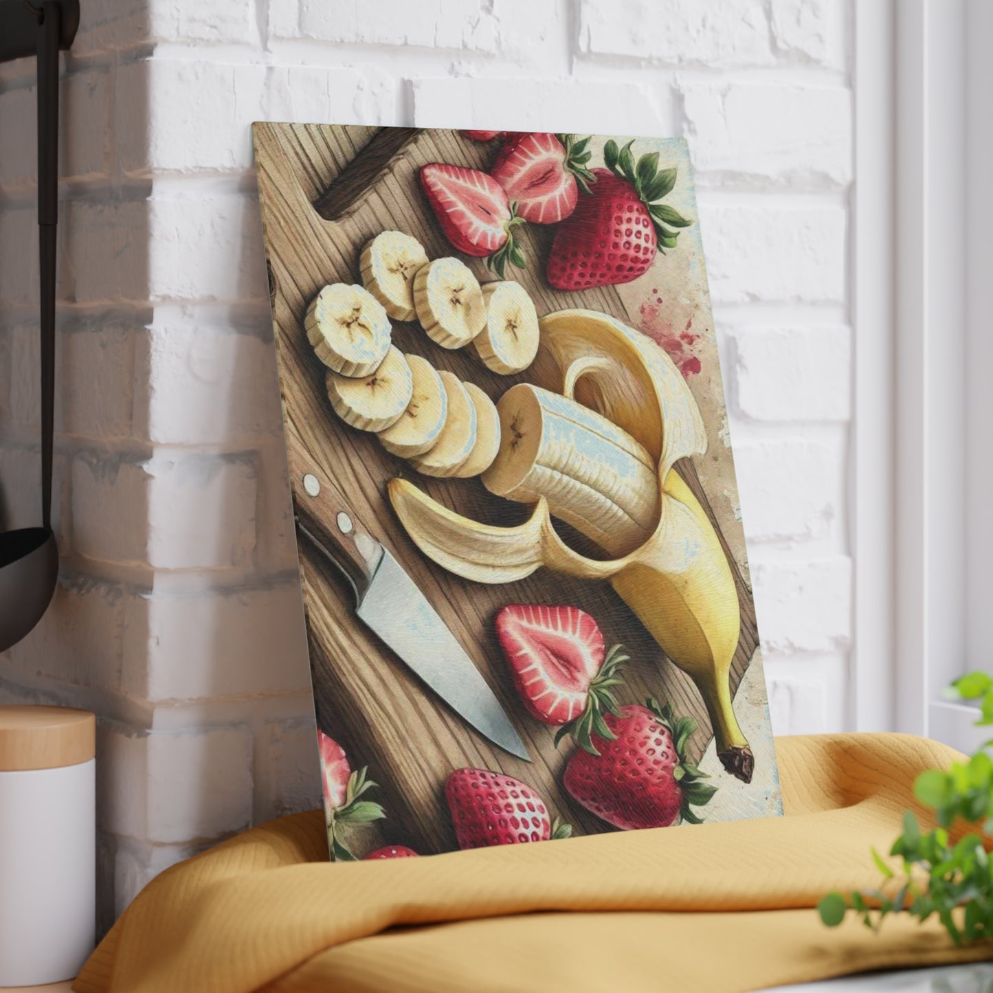 Tabla de cortar de vidrio templado para exhibición de frutas con una vibrante variedad de frutas frescas