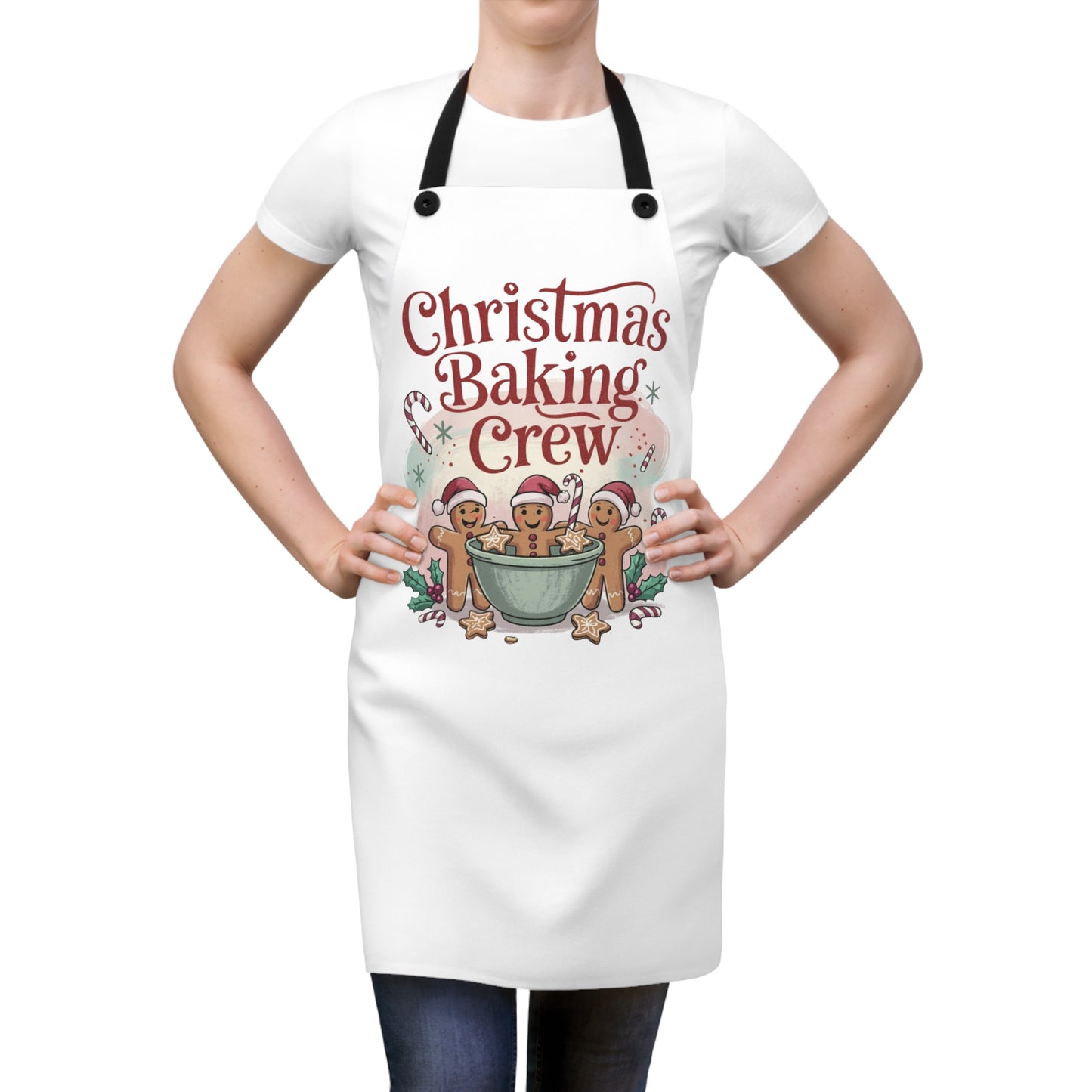 🎄🍪 “Christmas Baking Crew” Apron – Gingerbread Helpers & Candy Cane Cheer