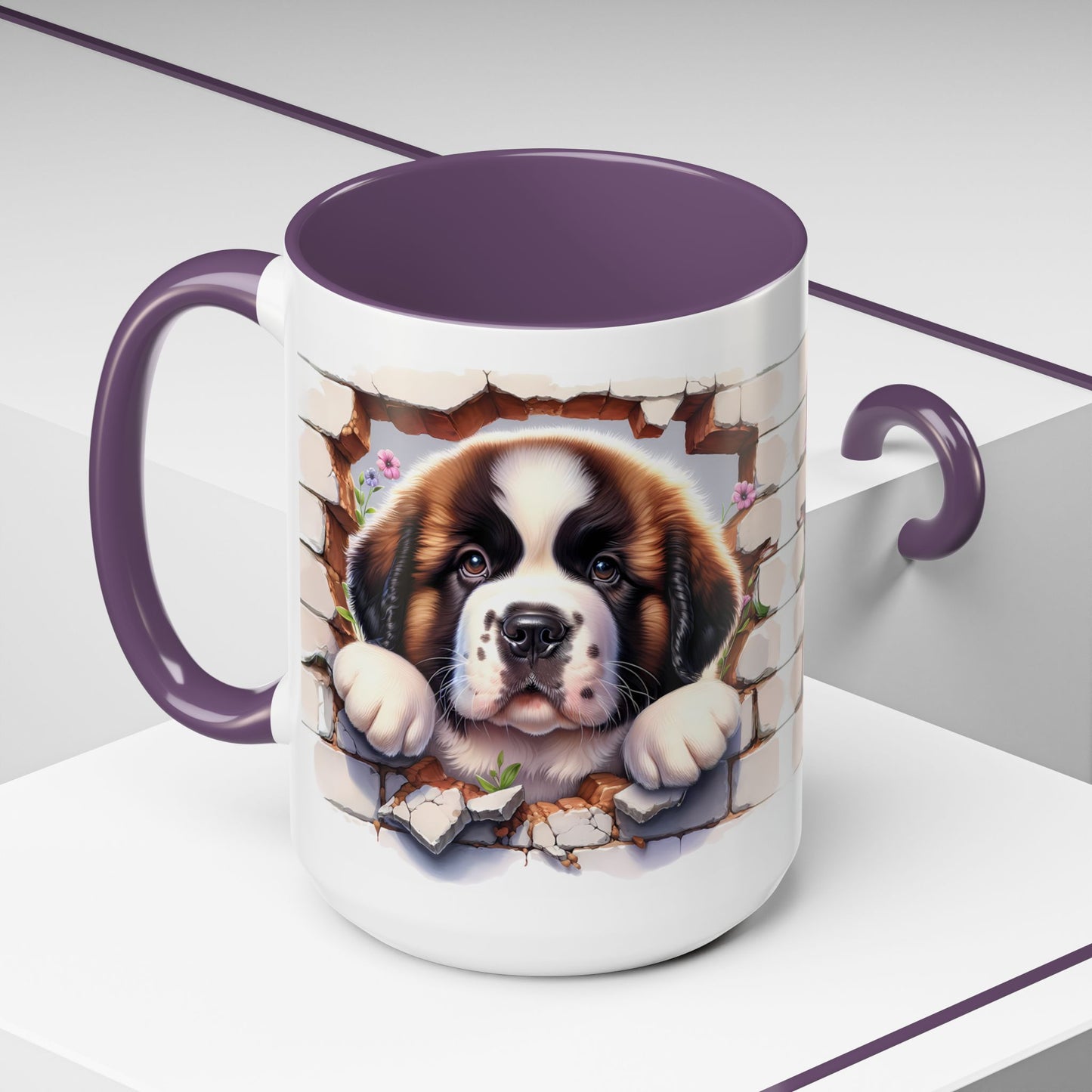 🐾☕ St. Bernard Puppy Peek Accent Mug – Gentle Giant Pup Lover Gift ✨❤️