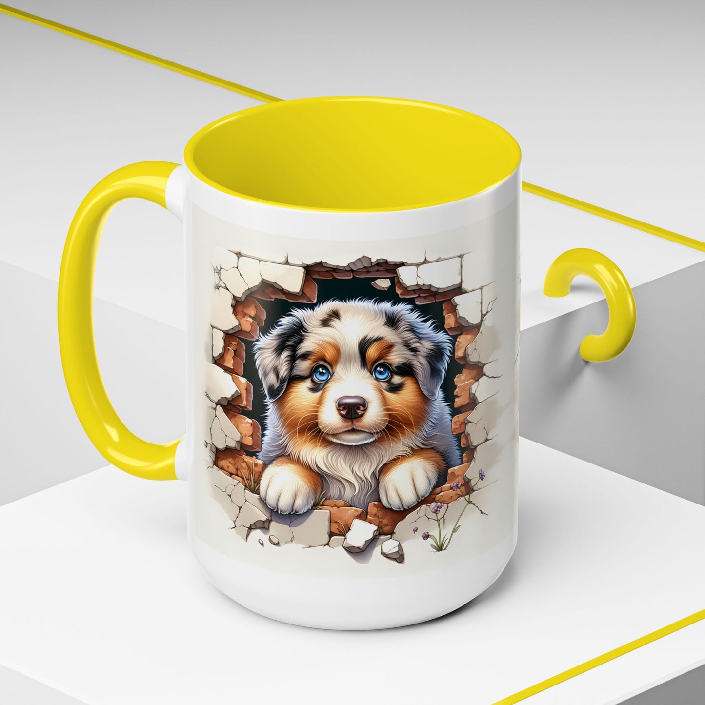 🐾☕ Australian Shepherd Puppy Peek Accent Mug – Blue-Eyed Beauty Dog Lover Gift ✨💙
