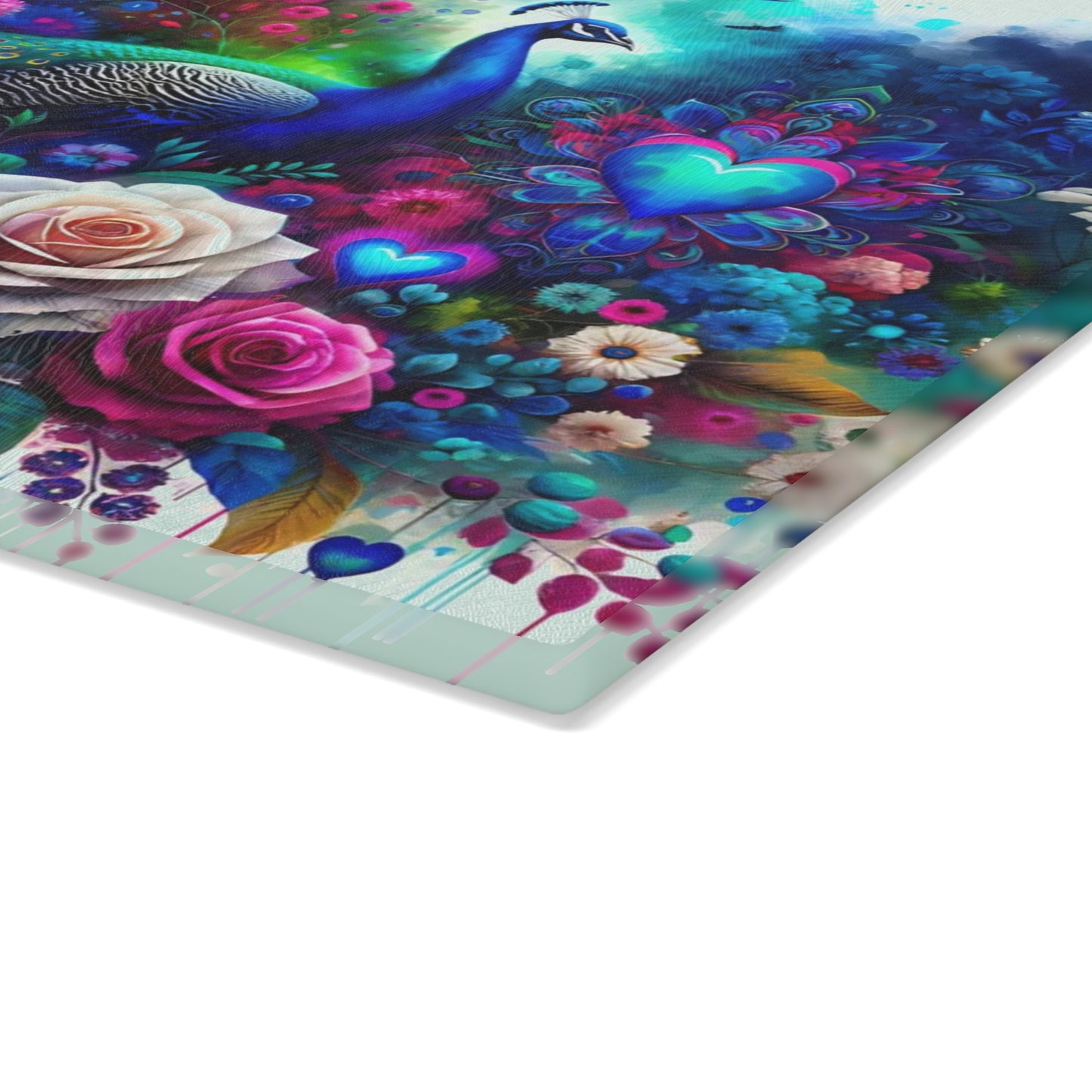 🦚🌹 Peacock Rainbow Floral Cutting Board – Vibrant Elegance Meets Artistic Charm 💙🌸
