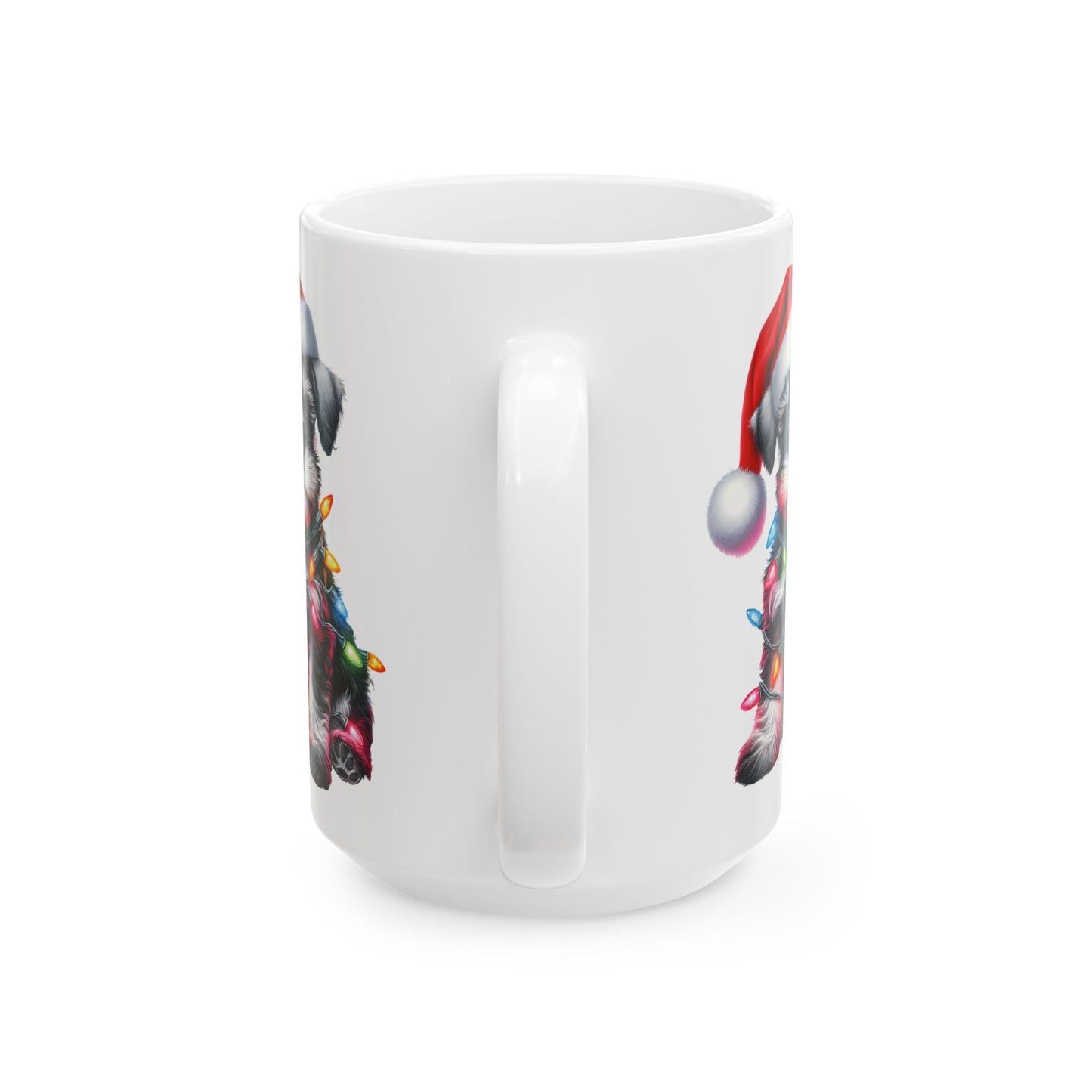 🎄 Miniature Schnauzer Christmas Mug – Holiday Cheer with a Pup in Lights 🐾