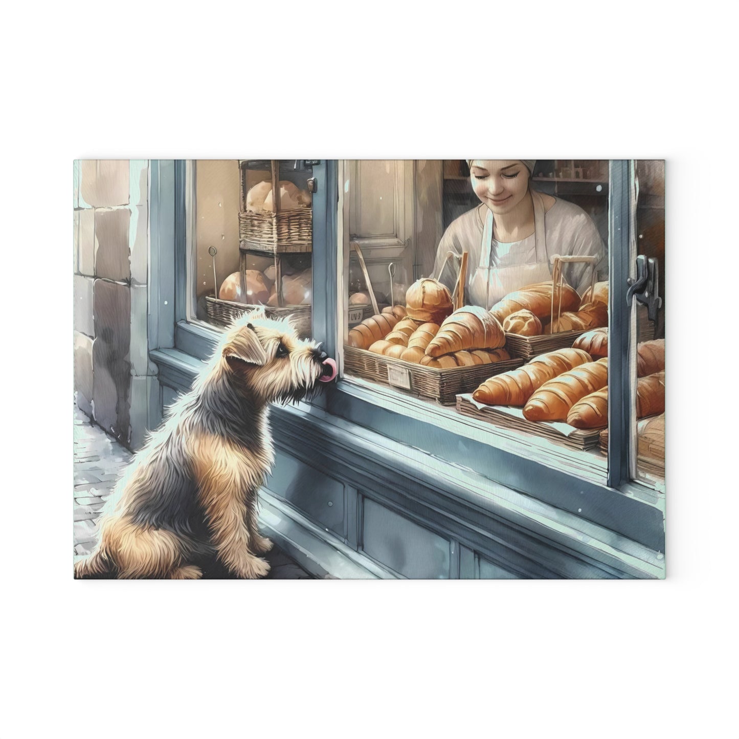 Bakery Scene Cutting Board, Terrier Dog Design, Dog Lover Gift, Baking Decor Bakery Lover Gift, Unique Kitchen Gift