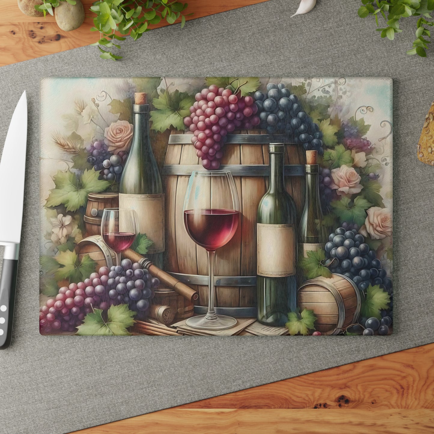 Tabla de cortar de vidrio templado para vino vintage