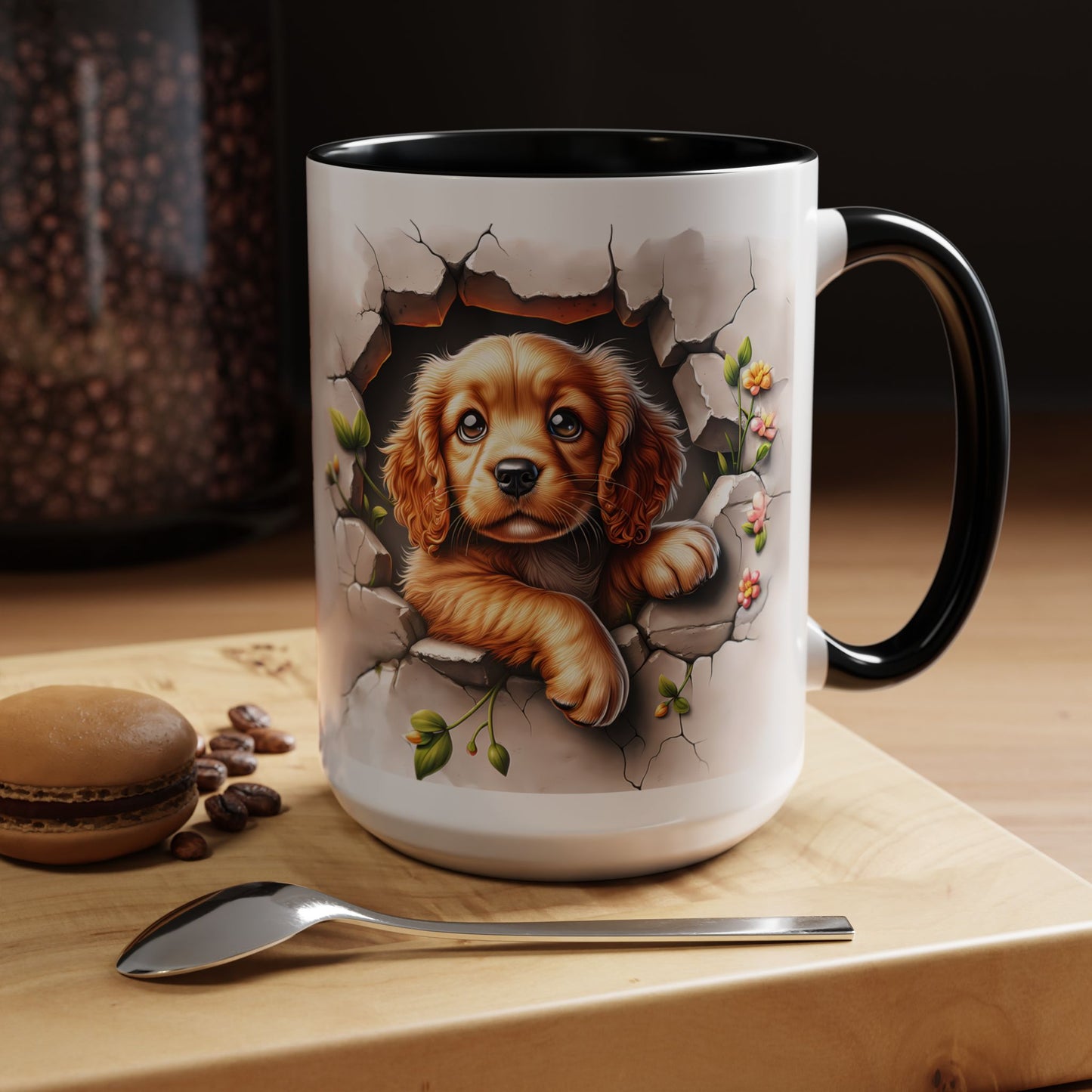 🐾 Cocker Spaniel Puppy Accent Mug – Sweet Fluffy Pup Coffee Cup ☕🤎