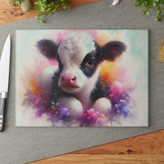 🐮 Baby Cow Floral Splash Cutting Board – Sweet Farmhouse Charm for Your Kitchen