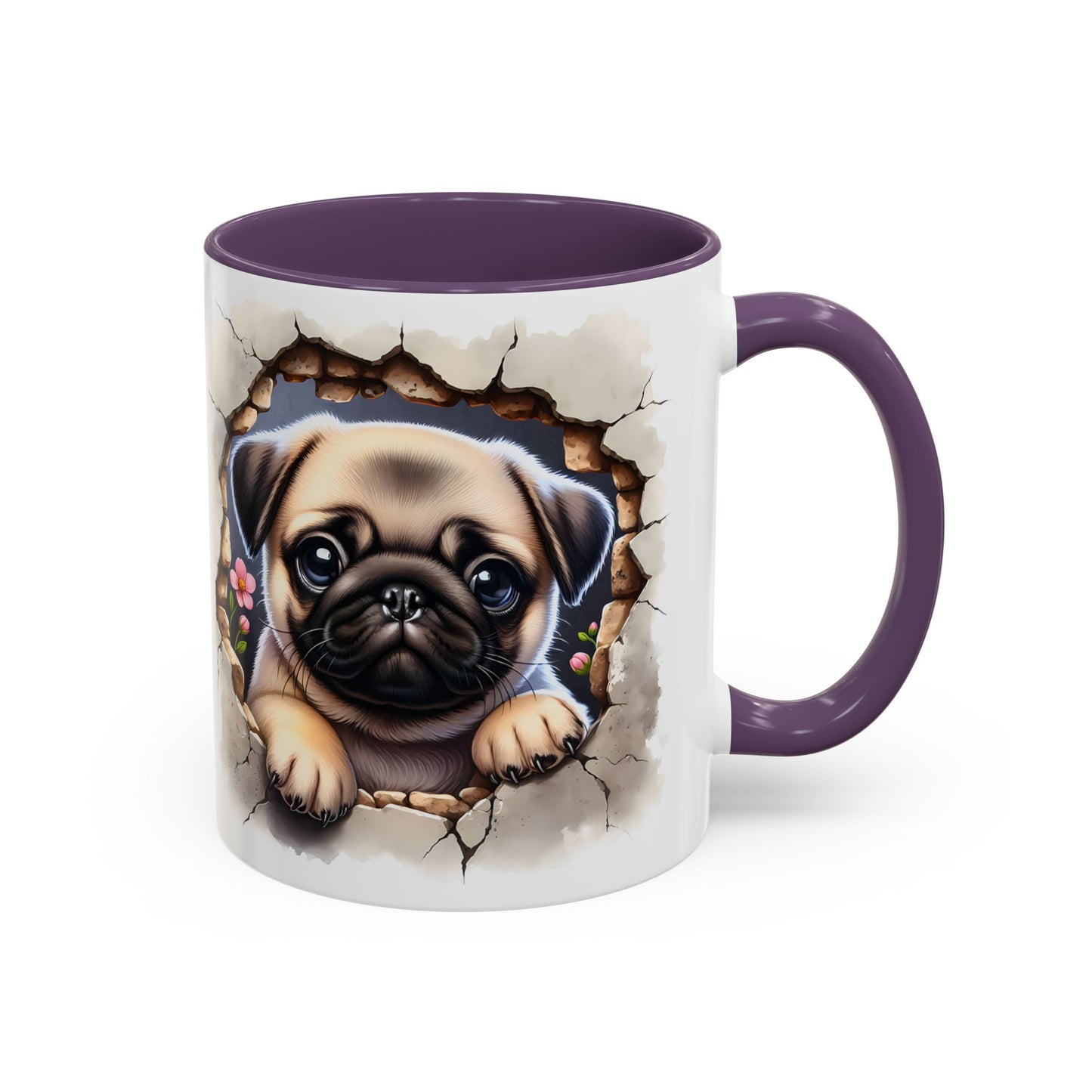 🐾💛 Pug Puppy Accent Mug – Cute Wrinkly Pug Coffee Cup ☕✨