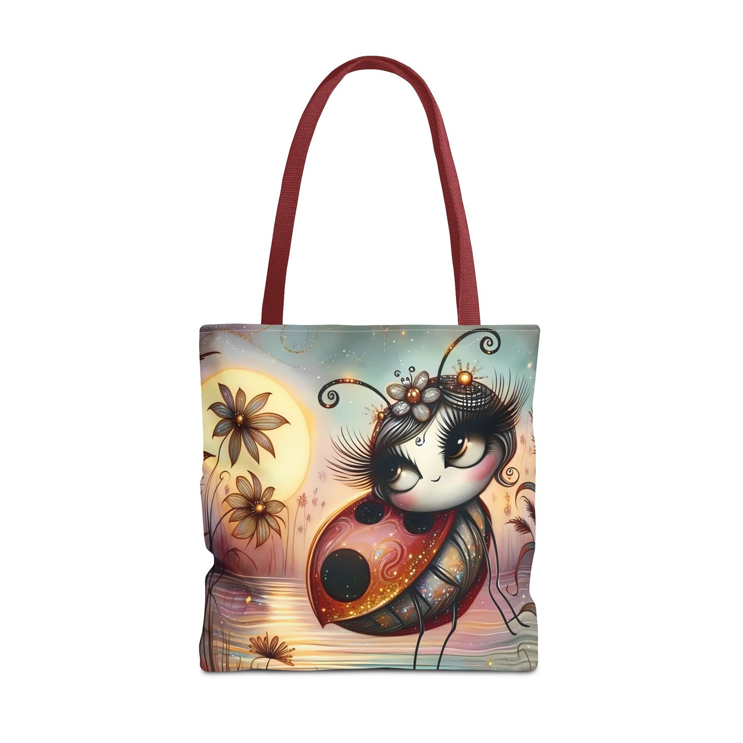 🐞 Mariquita sobre una flor junto al lago – Bolsa de tela inspirada en la naturaleza