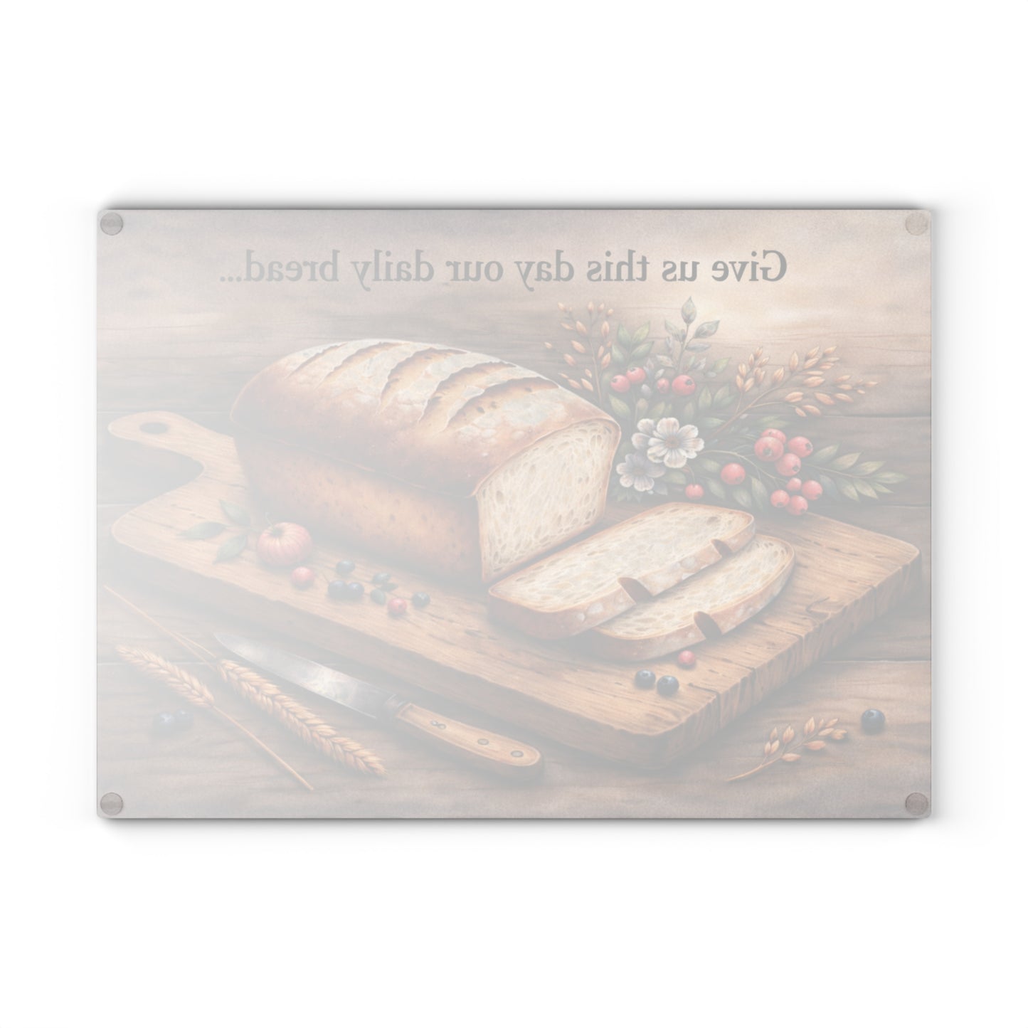Rustic Artisan Bread Glass Cutting Board – Farmhouse Kitchen Artwork