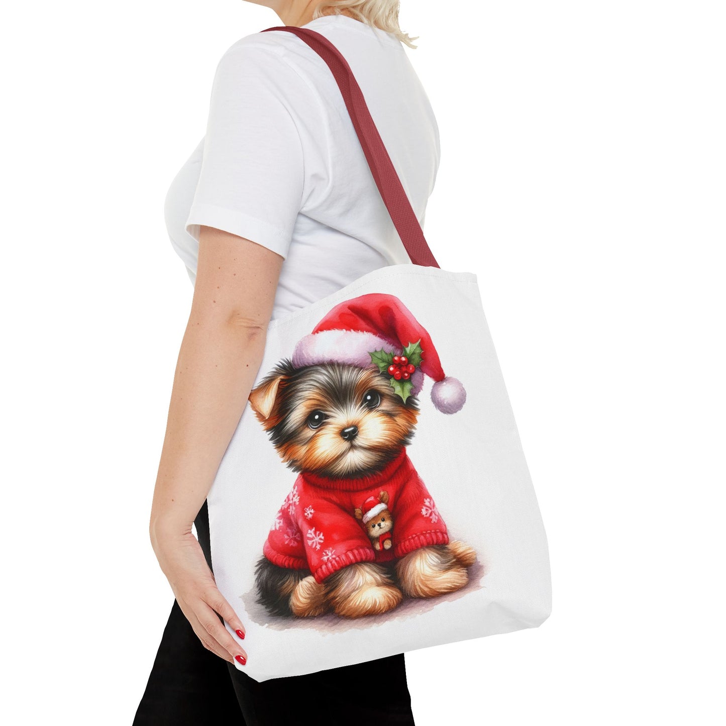 🎄 Santa Yorkie Christmas Tote Bag – Holiday Cheer in Every Stitch 🐾