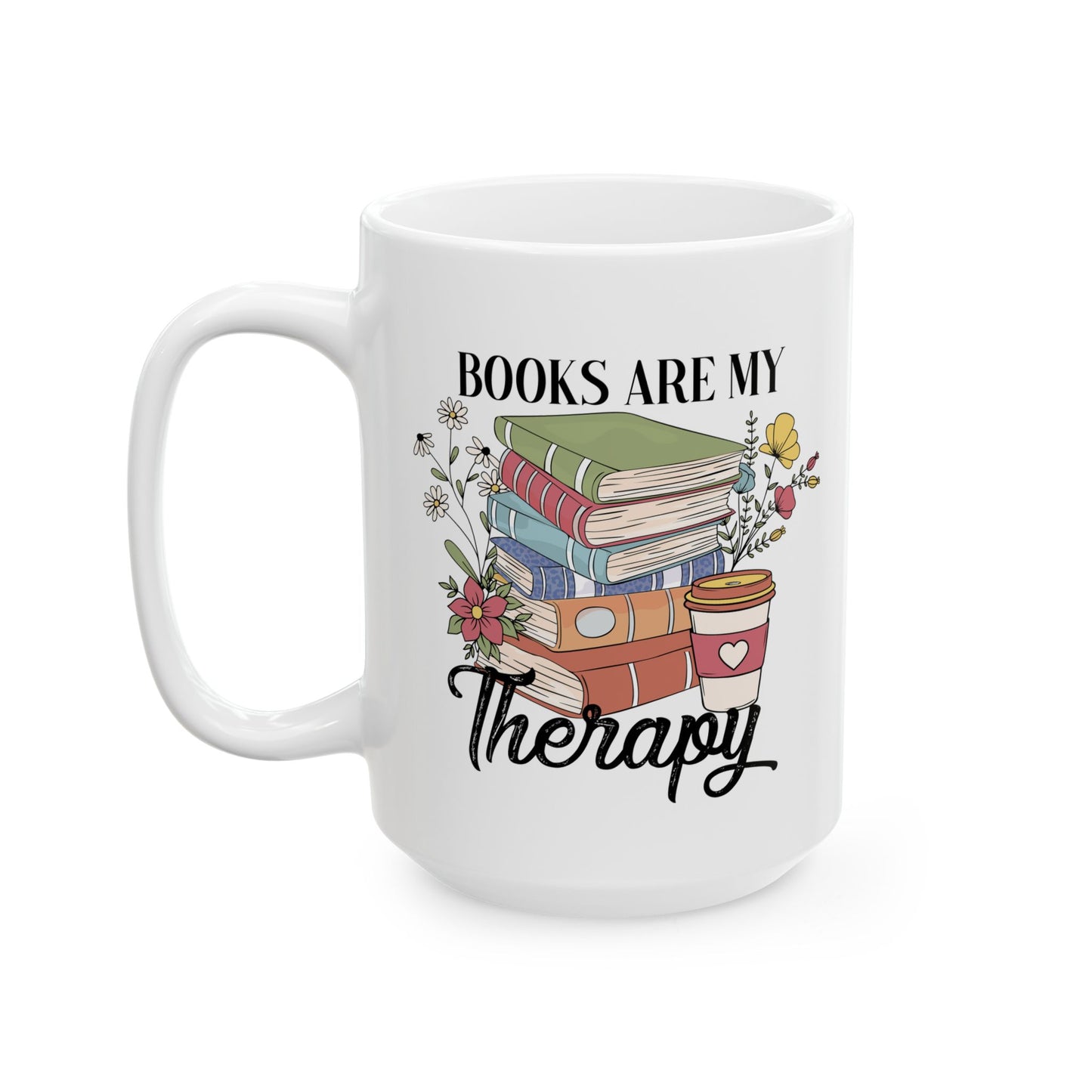 ☕📚 Book Lover’s Coffee Mug – Stacked Stories & Sips of Joy 🌼
