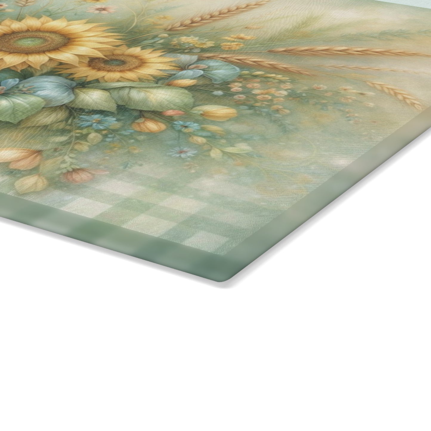 Sunflower and Wheat Garden Glass Cutting Board – Rustic Farmhouse Floral Kitchen Decor