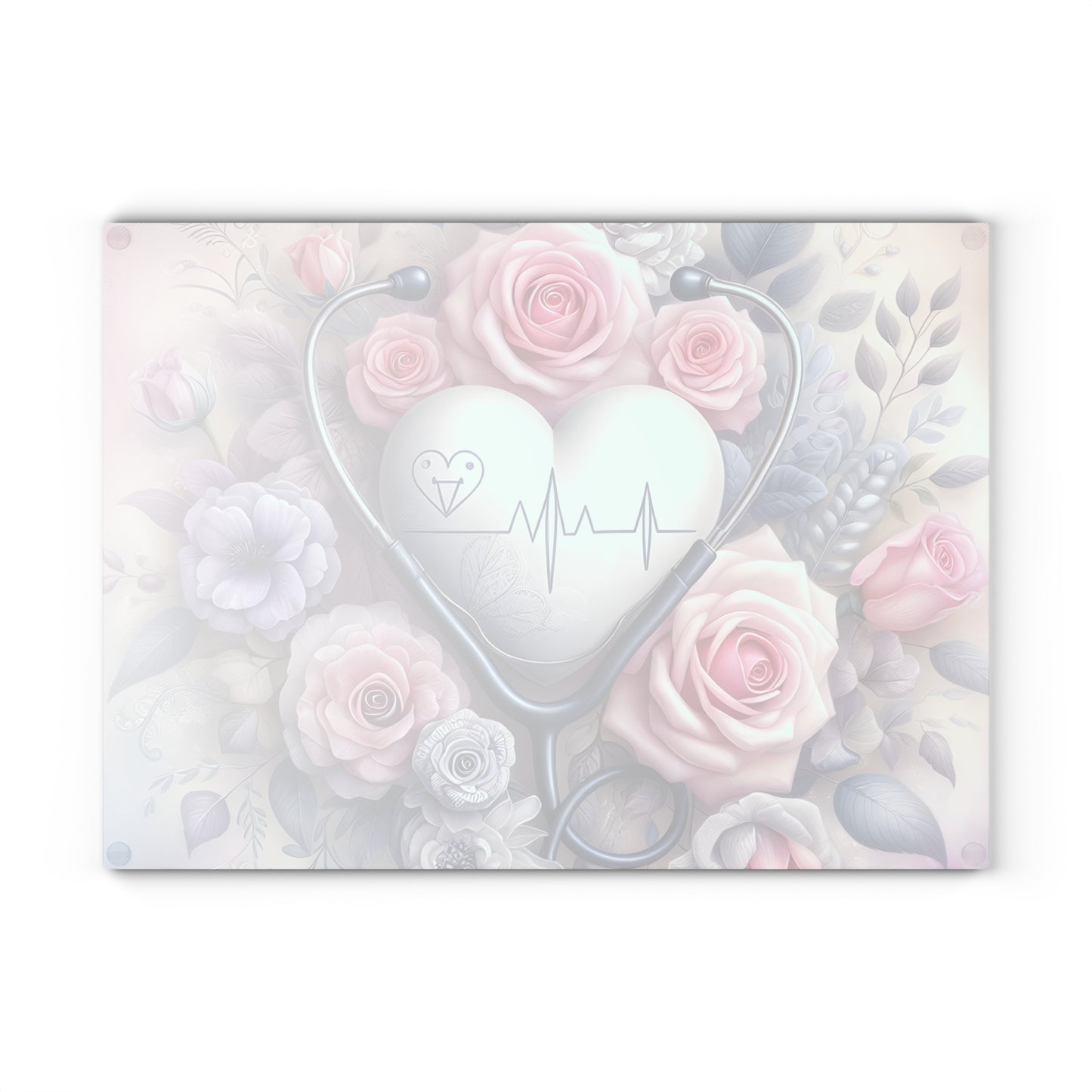 Nurse Heartbeat Floral Cutting Board – Elegant Medical-Inspired Kitchen Décor