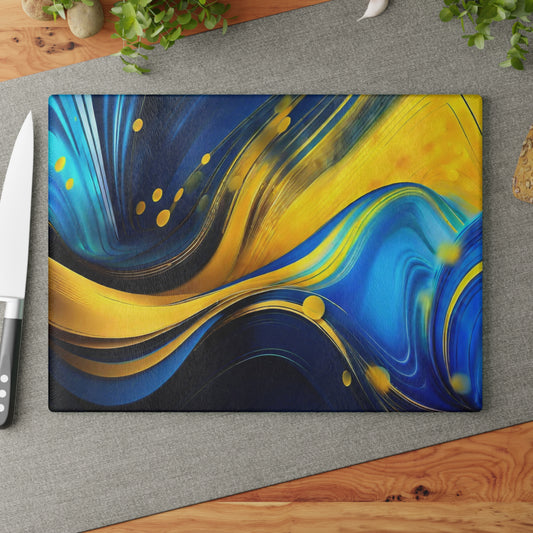 💙💛 Blue & Gold Abstract Cutting Board – Modern Elegance for Your Kitchen ✨