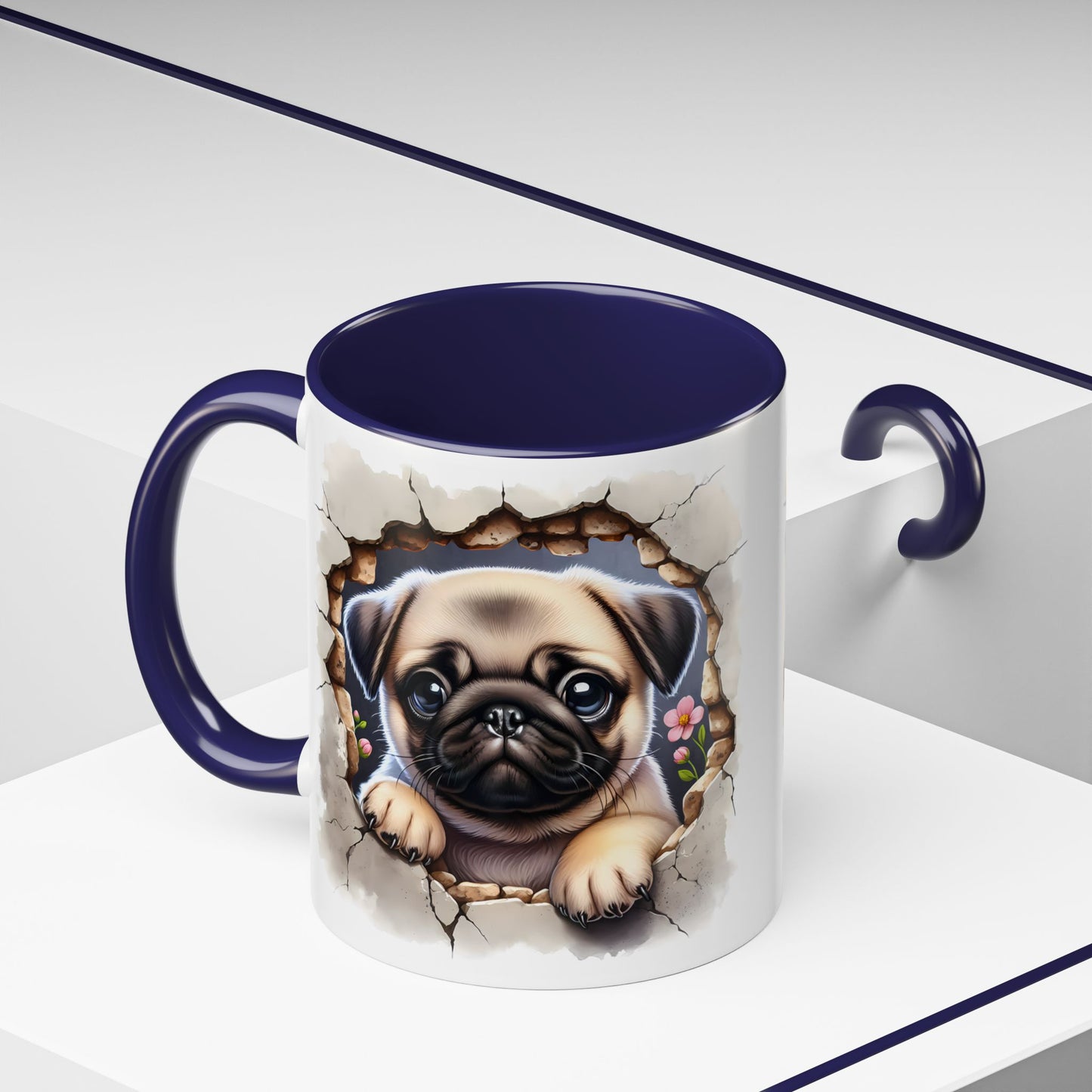 🐾💛 Pug Puppy Accent Mug – Cute Wrinkly Pug Coffee Cup ☕✨