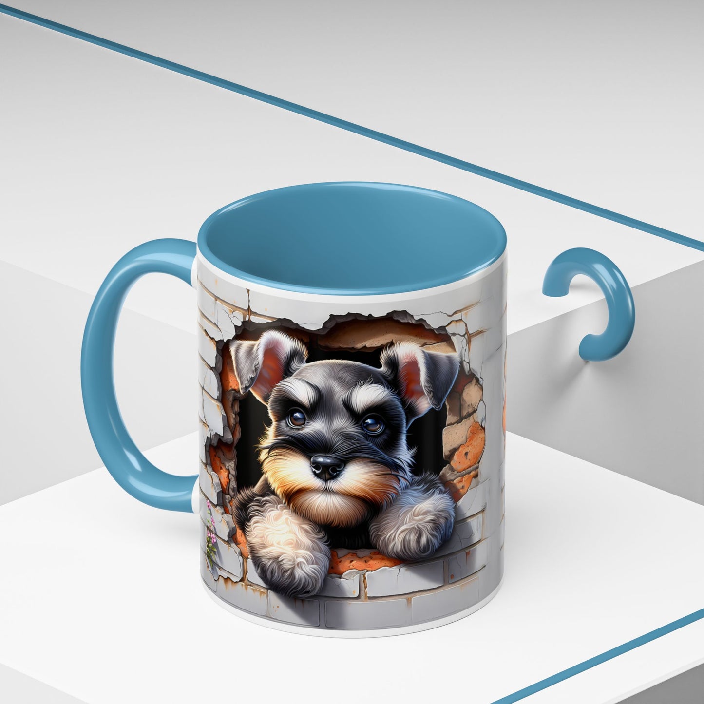 🎀🐶 Schnauzer Puppy Accent Mug – Cute Peek-Through Dog Design for Animal Lovers ☕💖