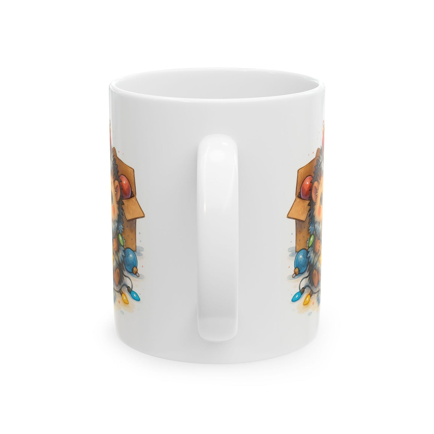 🦔🎄 Wrapped, Tangled, Still Adorable Hedgehog Mug – Cute Christmas Coffee Cup ✨☕