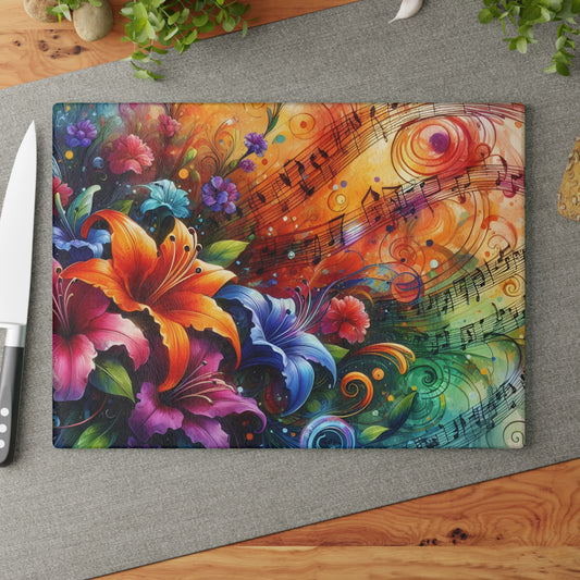 🎶🌺 Music and Flowers Cutting Board – Artistic Harmony for Your Kitchen 🌈