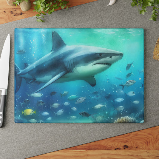 Decoración de cocina con tiburón, tabla de cortar con temática oceánica, idea de regalo con tiburón, regalo para amantes de los tiburones, regalo con temática de tiburón, tabla de cortar única
