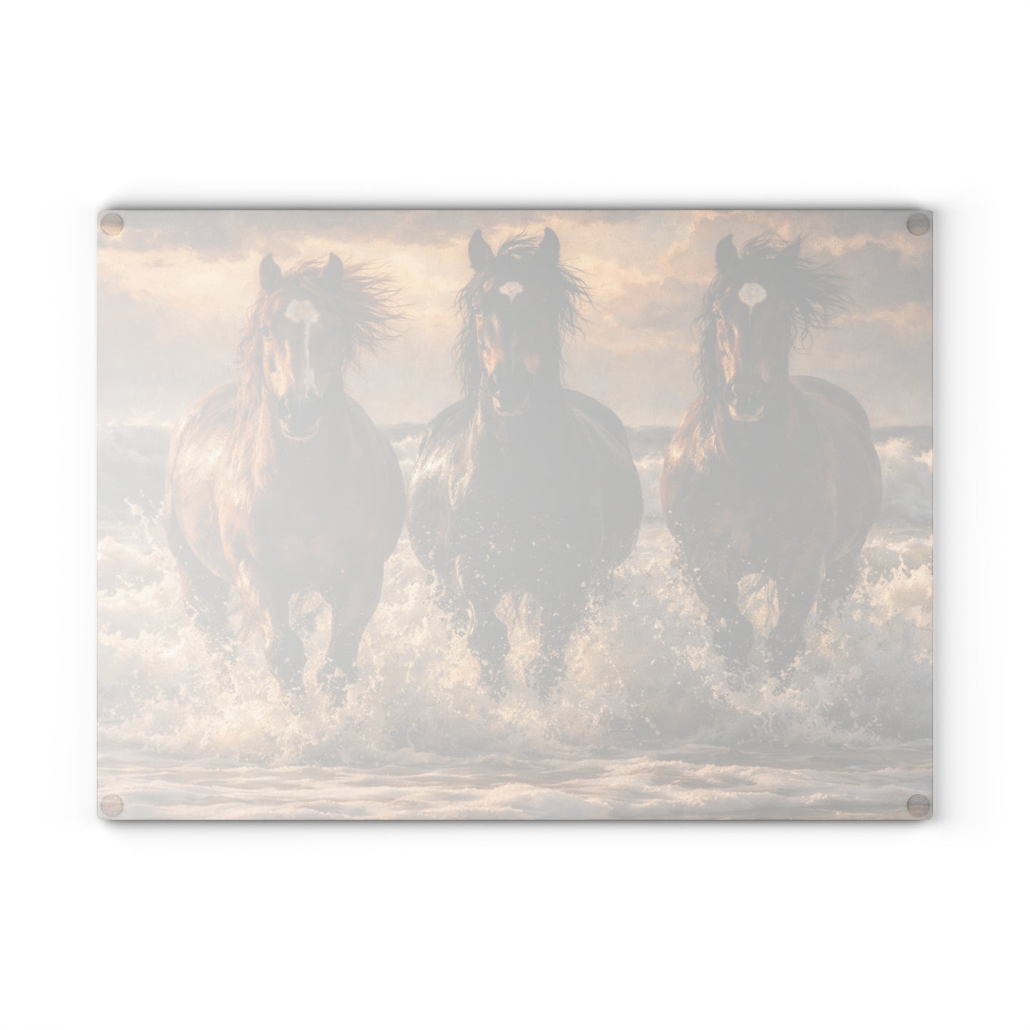 Running Horses on the Beach Glass Cutting Board – Coastal Horse Lover Farmhouse Kitchen Decor