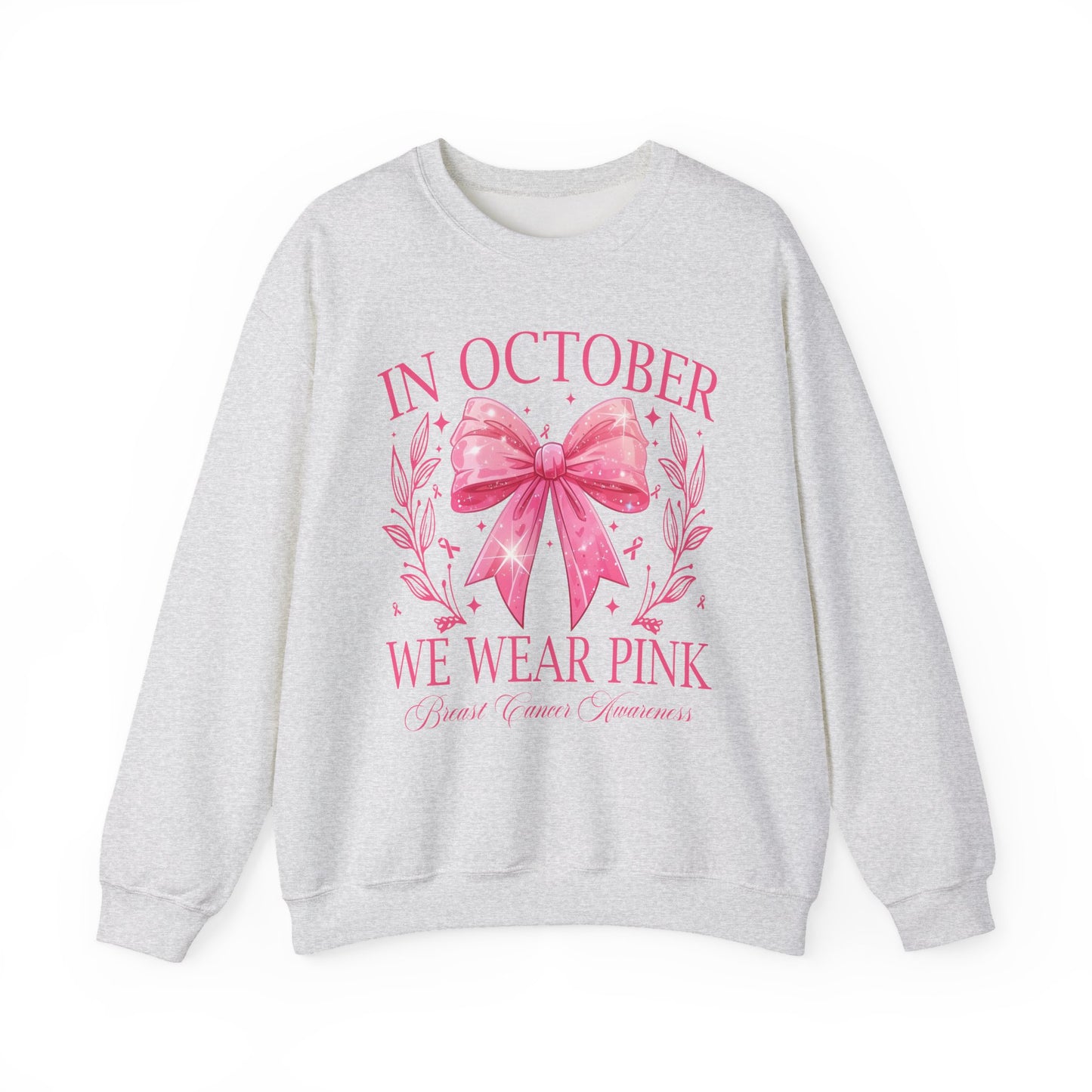 🎀✨ In October We Wear Pink Sweatshirt – Elegant Bow Breast Cancer Awareness Crewneck