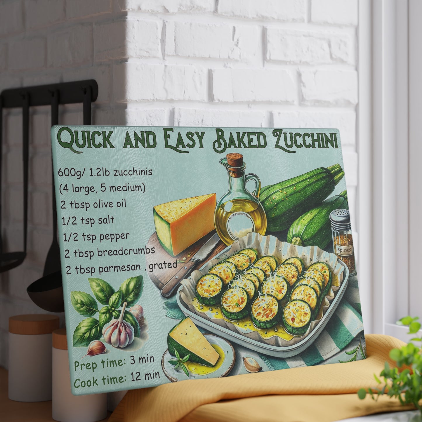 🥒 Quick and Easy Baked Zucchini – Healthy Kitchen Recipe Cutting Board
