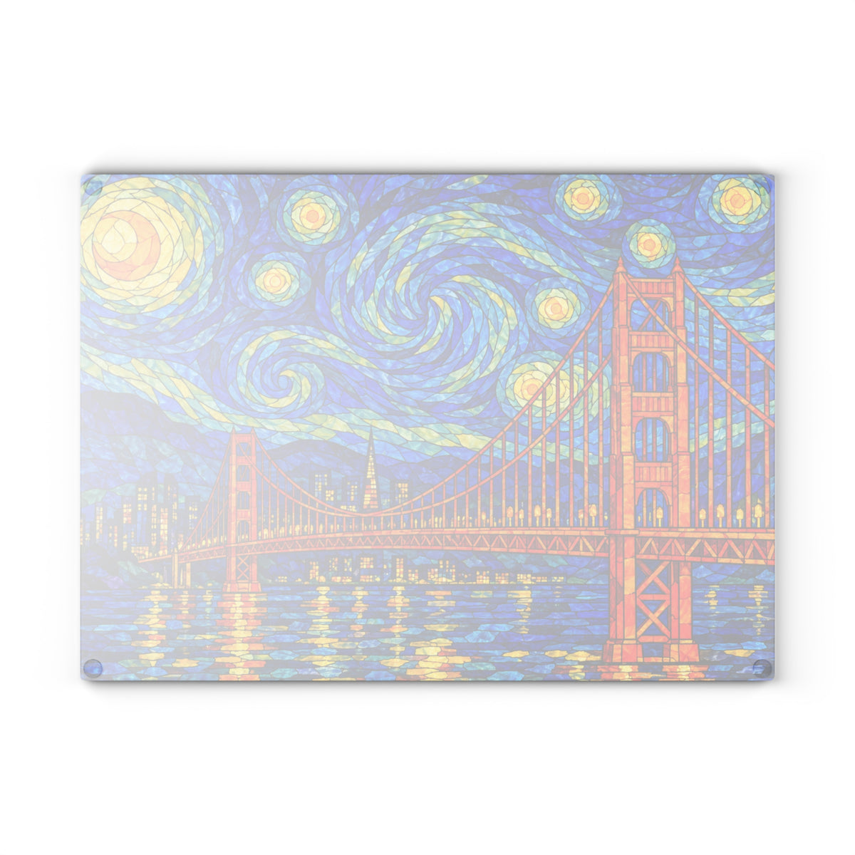 Golden Gate Bridge Starry Night Stained-Glass-Inspired Glass Cutting Board – San Francisco Decor