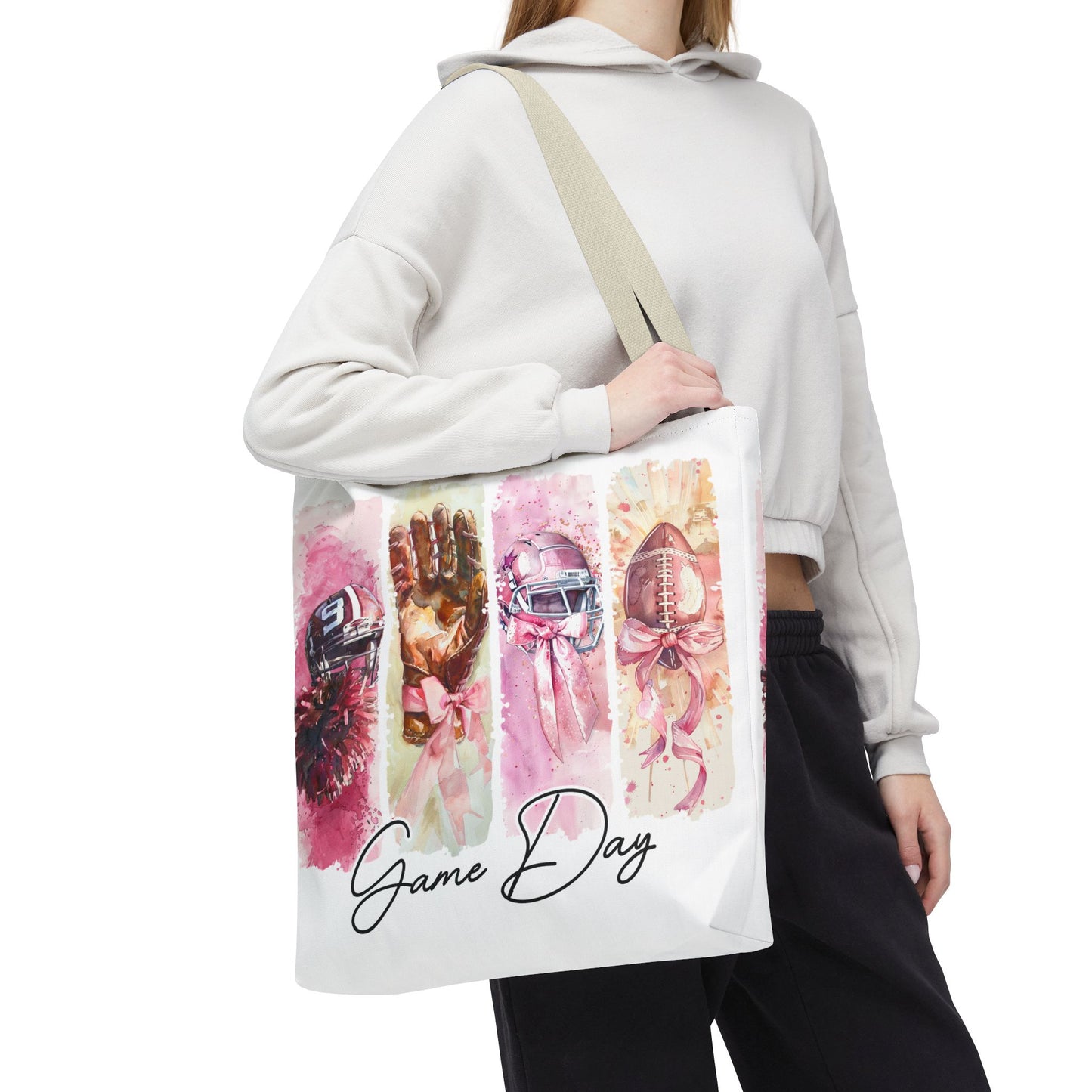 🏈 Game Day Pink Ribbon Tote Bag – Football & Pink Power 💖👜