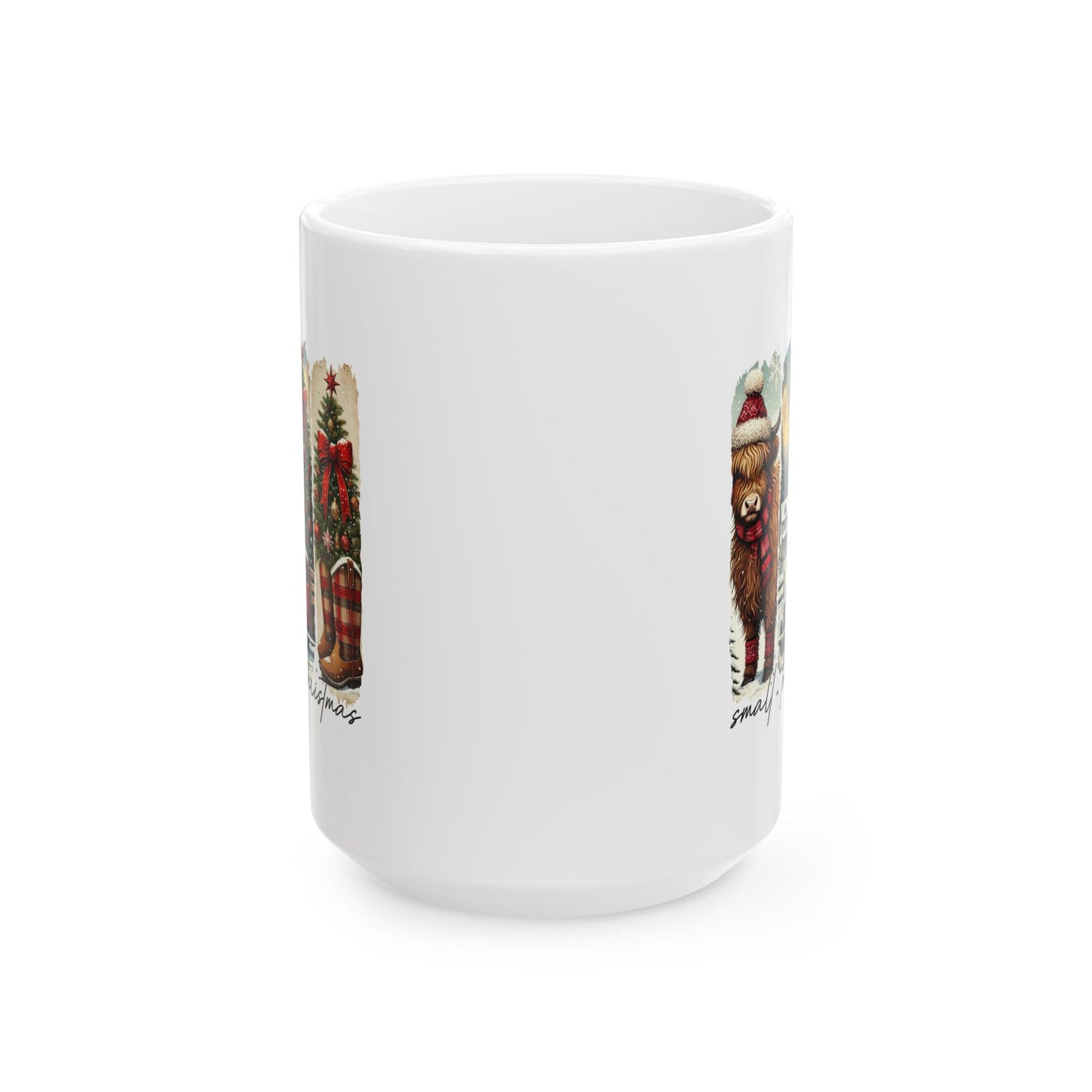 Taza de café navideña Highland Cow Country: un acogedor encanto rústico navideño en cada sorbo