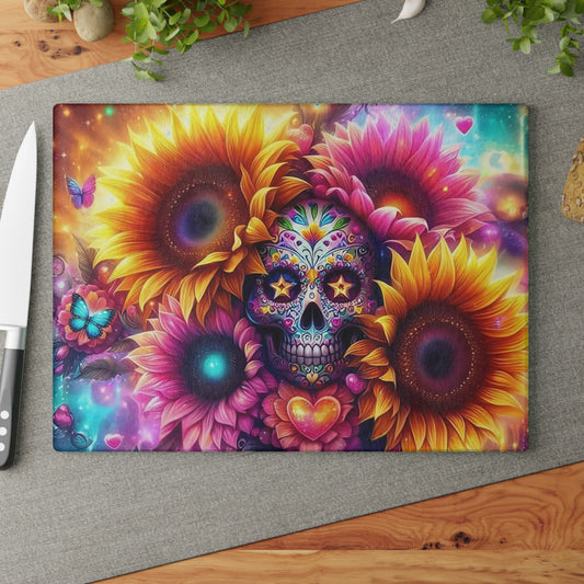 🌻💀 Sugar Skull & Sunflowers Cutting Board – Bold Día de los Muertos Vibes for Your Kitchen
