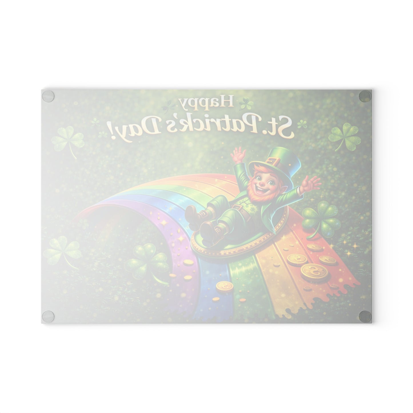 St. Patrick’s Day Leprechaun Rainbow Glass Cutting Board – Whimsical Irish-Inspired Kitchen Decor