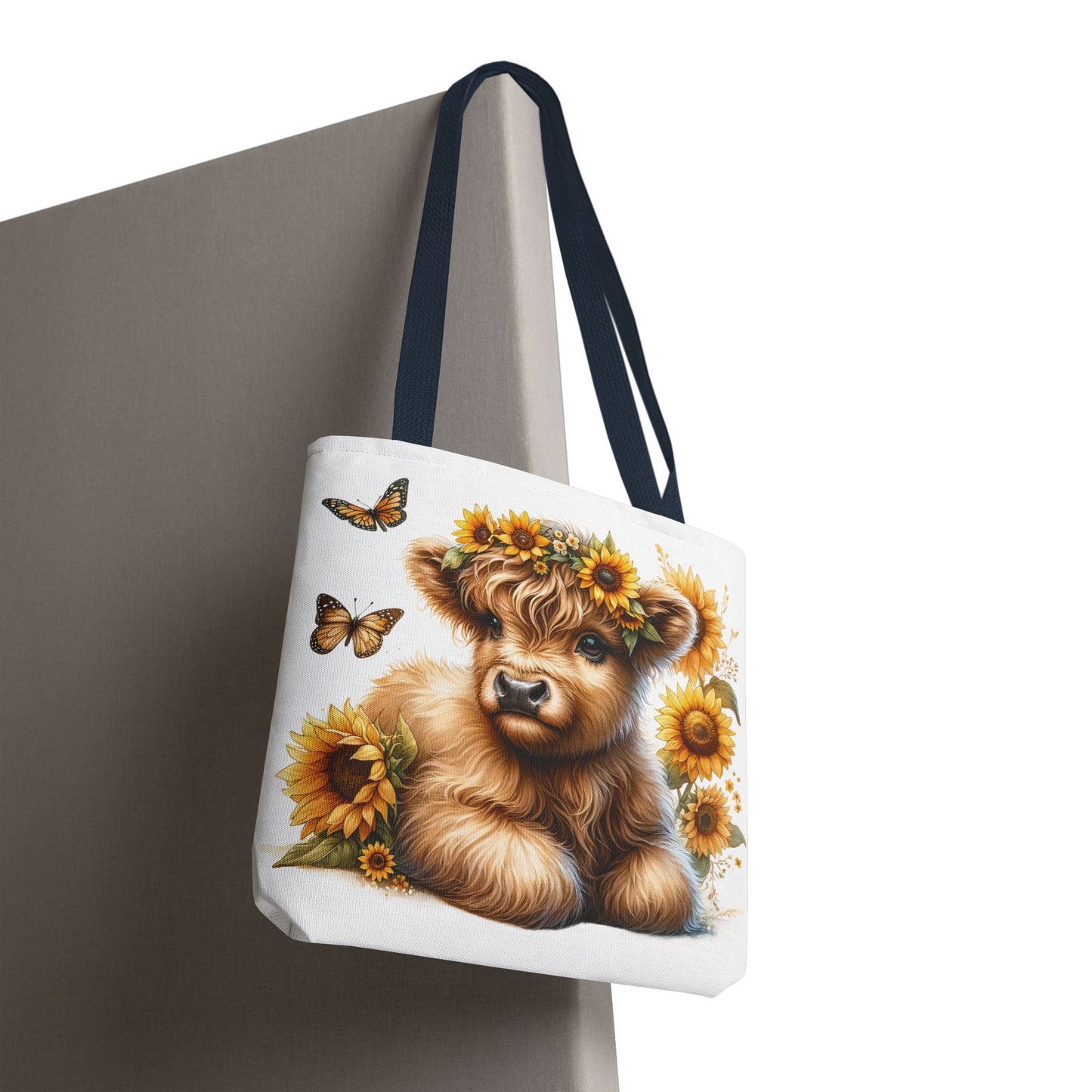 🌻 Sunflower Crown Highland Calf Tote Bag – Country Charm & Butterfly Bliss 🐮👜