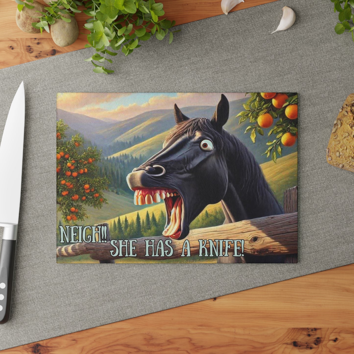Tabla de cortar de vidrio, diseño de caballo ranchero, decoración de cocina occidental, regalo para amantes de los caballos, estilo rústico, tabla de cortar, tabla de charcutería