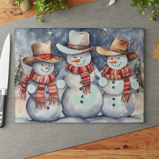 ⛄🤠 Cowboy Snowmen Cutting Board – Western Whimsy for Your Holiday Kitchen