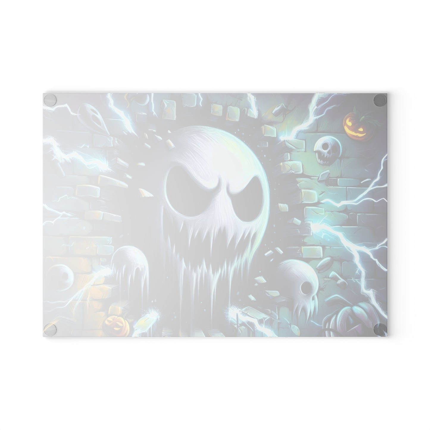 👻 Electric Ghost Face Cutting Board – Haunting Halloween Style with Skulls, Lightning & Bricks ⚡🎃